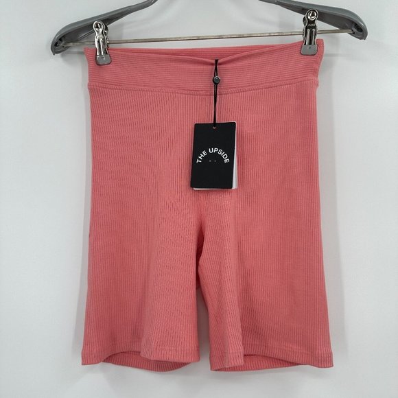 The Upside Pink Bisou Spin Shorts sz XXS NWT 2XS 6" Inseam Athletic Ribbed Bike - Picture 1 of 6
